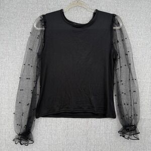 NOTEBUK Black Beaded Tulle Sleeve Top Women's Sz M Sheer  Whimsigoth Fairy Y2K‎